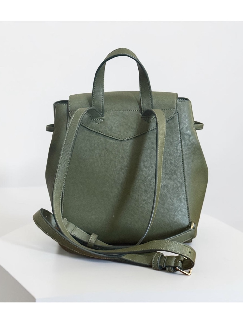 Kate Spade New York Olive Green Saffiano Leather Backpack with Adjustable Straps - Picture 5 of 12